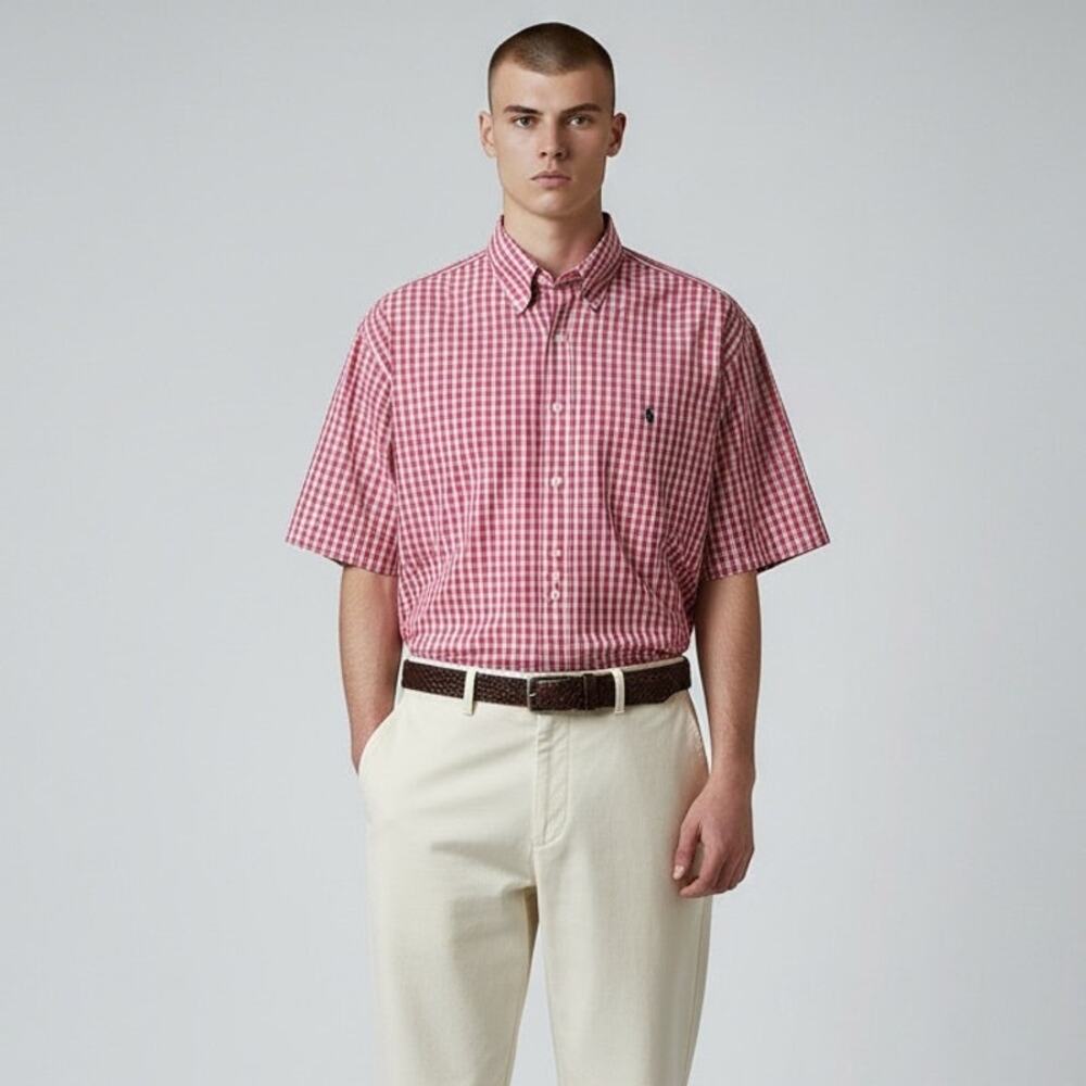 Ralph Lauren Blake Button Down Shirt Vintage Men's Sz XL Pink White Check 90s